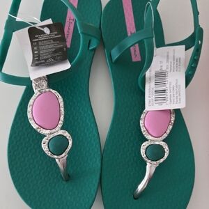 Ipanema Teal and Pink Embellished Sandals